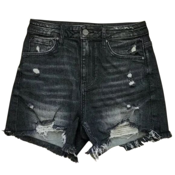 Risen Women's Black Distressed High-Rise Denim Shorts Size Small - Picture 1 of 6